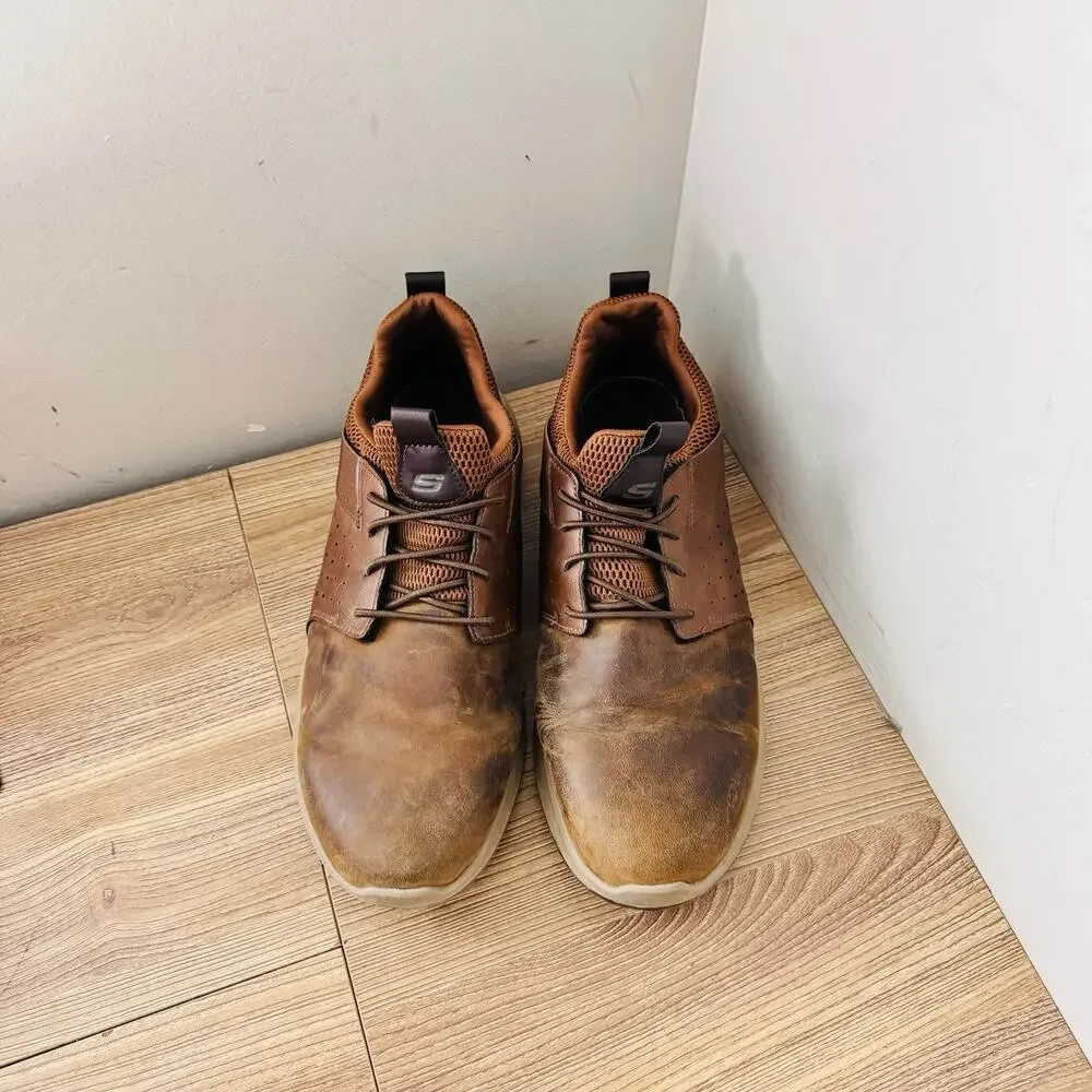 Skechers Delson Axton sneakers Brown Leather Men’s Size 12